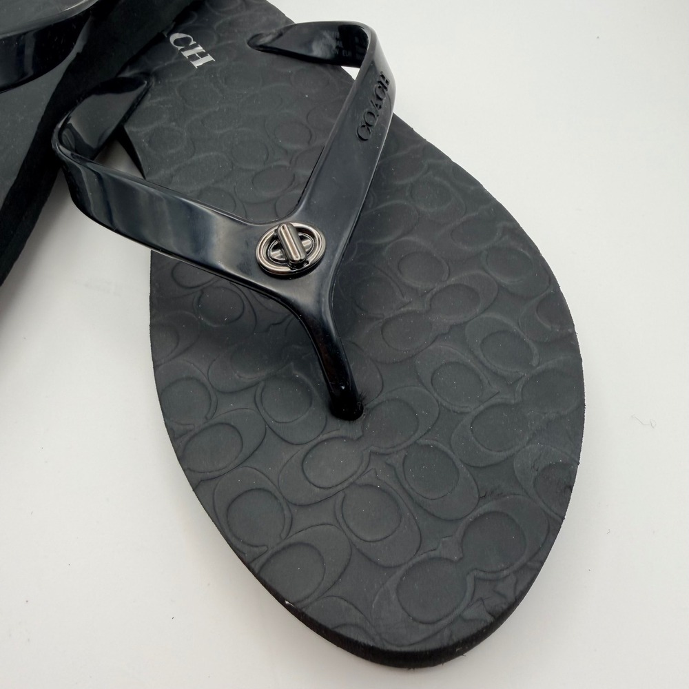 Coach Flip Flops Signature Monogram pattern Logo Thong Sandal Womens 8 Black - Picture 2 of 6